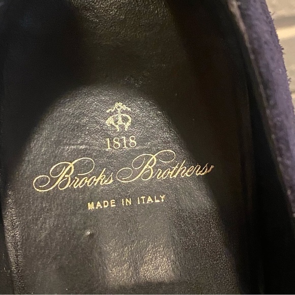 Mens Brooks Brothers Navy blue suede Wingtip Oxfords shoes Size 9 Made In Italy - Picture 5 of 7